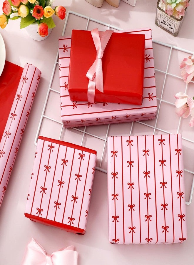 JarThenaAMCS ورق تغليف هدايا JarThenaAMCS وردي وأحمر مزين بفيونكة - لفة صغيرة - 17 بوصة × 32.8 قدم، ورق تغليف هدايا مزدوج الجوانب مخطط ومزين بفيونكة، مناسب لحفلات الزفاف، وحفلات استقبال المولود، وأعياد الميلاد. - Image 5